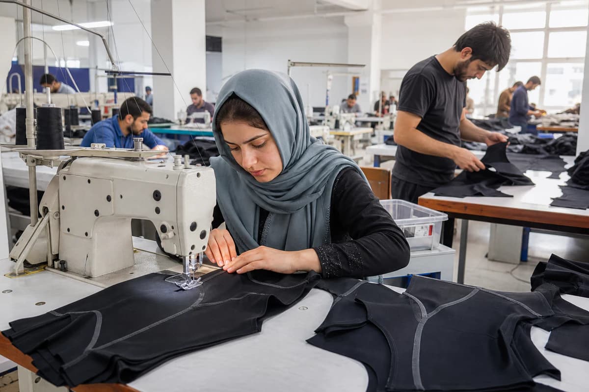 GenXport operators cutting and sewing activewear panels
