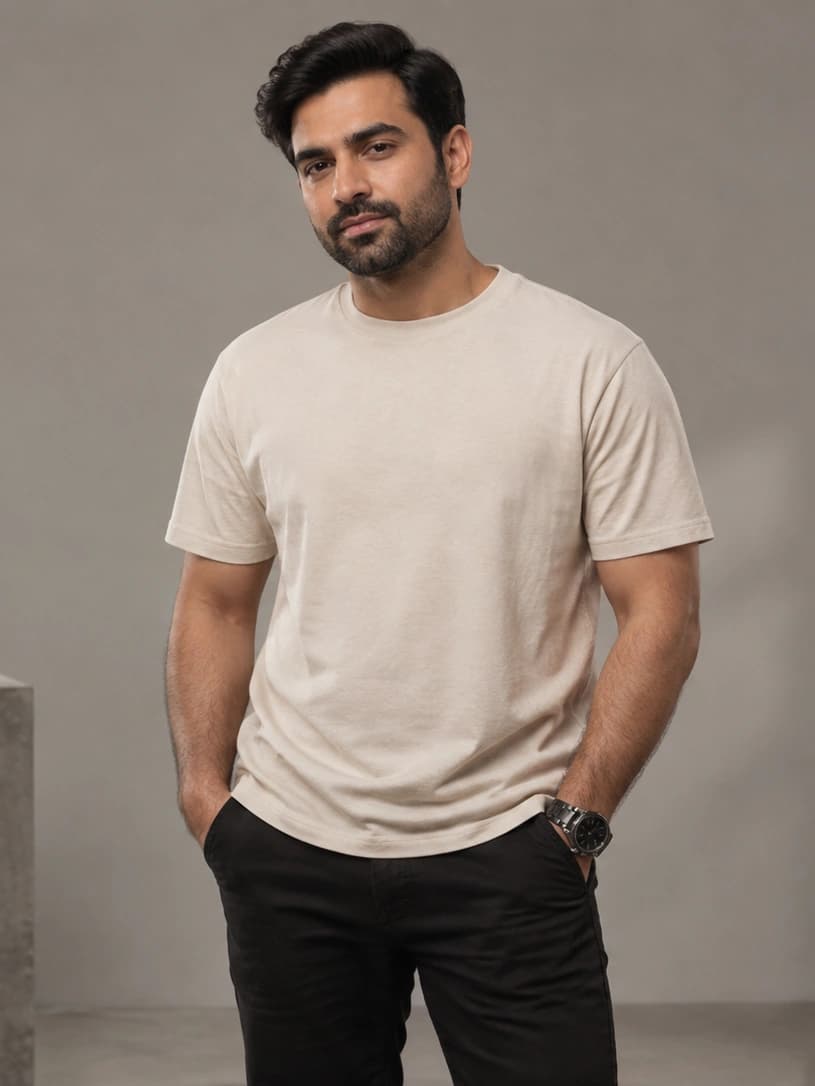 Oatmeal crew neck tee, the core men's cotton style