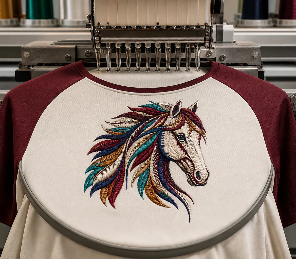 Flat logo embroidery stitched into a chest panel