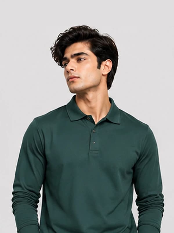 Green long-sleeve polo for cooler-season ranges