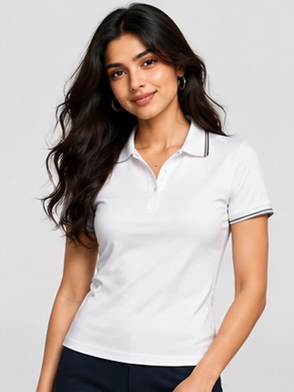 Tailored women's white polo with contrast tipping