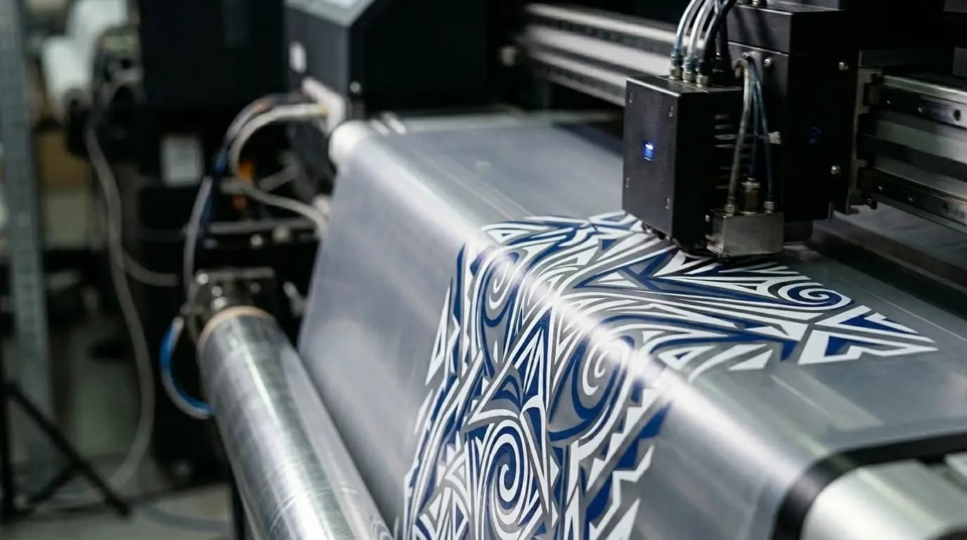 Custom apparel printing services facility running screen printing, DTG, DTF, sublimation, and vinyl heat press for bulk orders