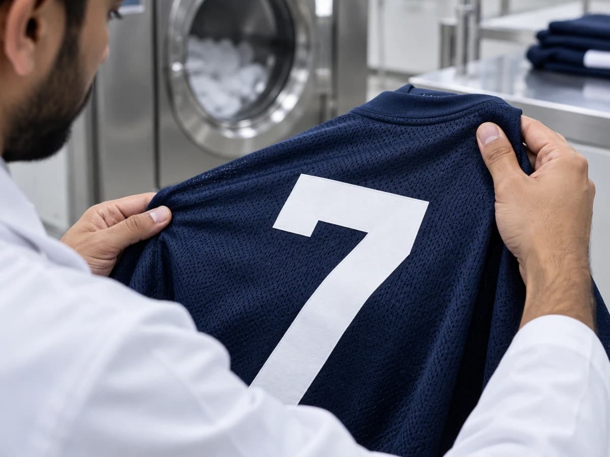 Player number still sharp and aligned on a jersey after repeated washing