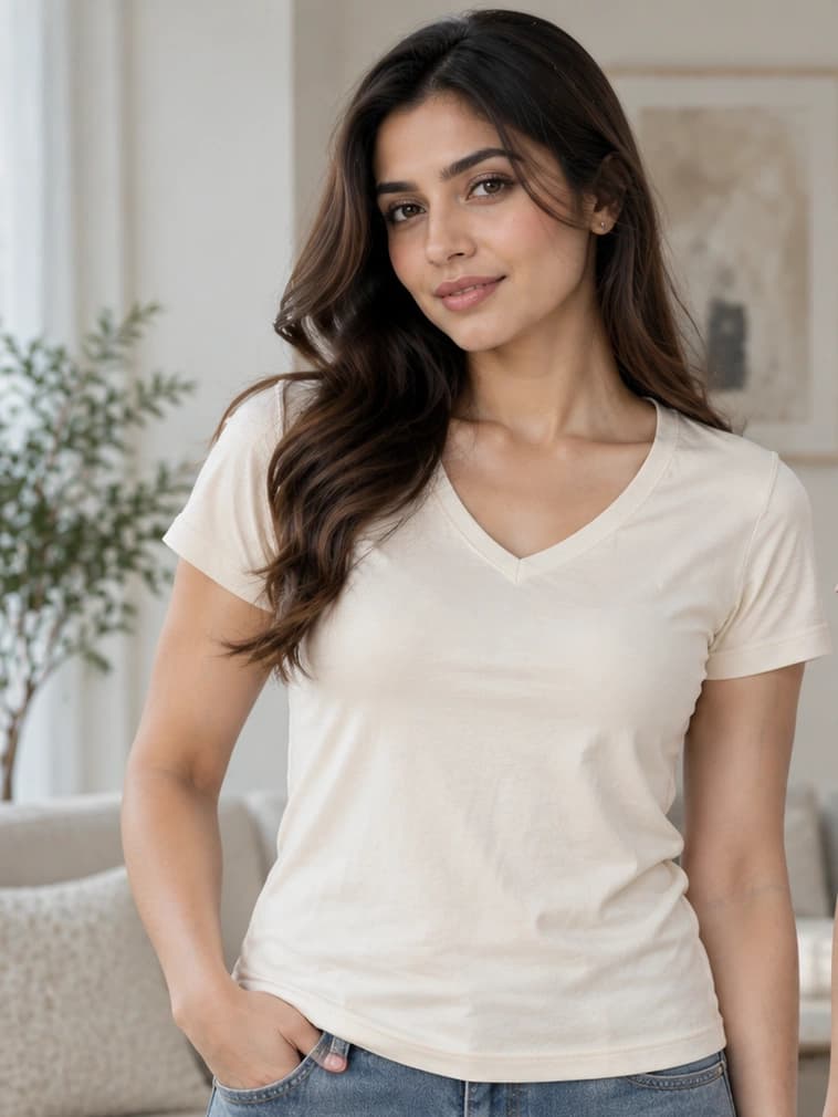 Soft cotton women's tee with an open v-neckline