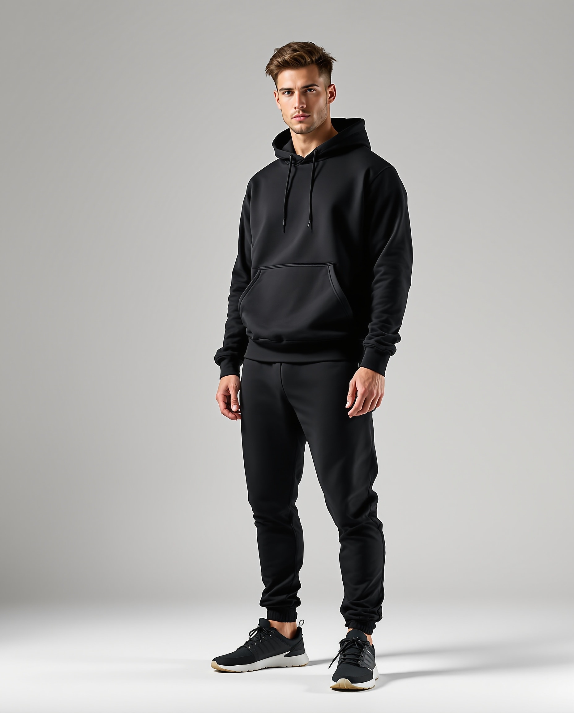 Model wearing athletic hoodie set