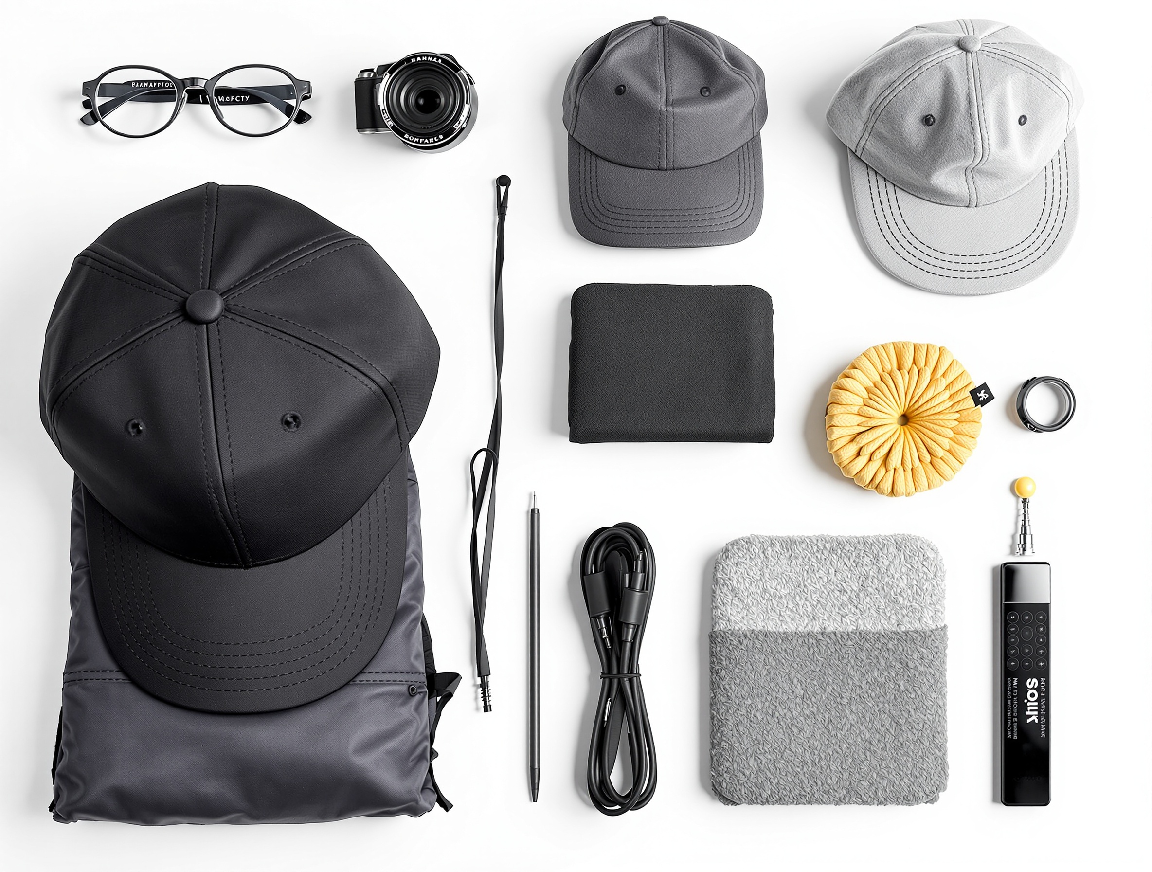 Caps and accessories - clean composition, accurate representation
