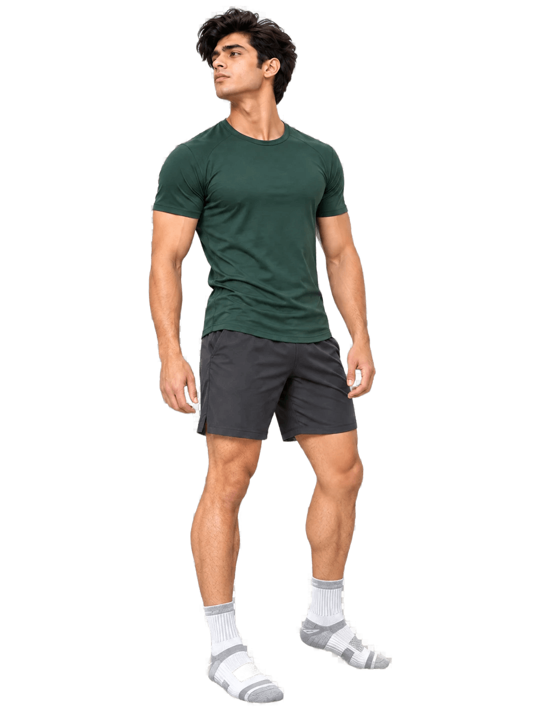 Male model wearing grey and white cushioned sports socks